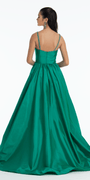 Jewel Neck Taffeta Pleated Ballgown with Pockets - Camille La Vie