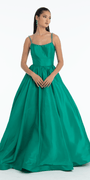Jewel Neck Taffeta Pleated Ballgown with Pockets - Camille La Vie