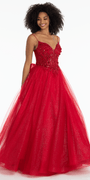Beaded Plunge Corset Glitter Tulle Ballgown with Bow Back - Camille La Vie