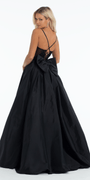 Taffeta Plunge Beaded Ballgown with Detachable Bow and Pockets - Camille La Vie