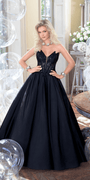 Taffeta Plunge Beaded Ballgown with Detachable Bow and Pockets - Camille La Vie