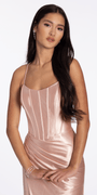 Strappy Back Satin Column Corset Dress with Side Slit - Camille La Vie