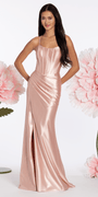 Strappy Back Satin Column Corset Dress with Side Slit - Camille La Vie