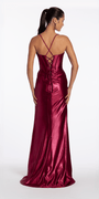 Camille La Vie Strappy Back Satin Column Corset Dress with Side Slit