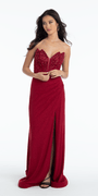 Glitter Knit Embellished Sweetheart Corset Trumpet Dress with Ruching - Camille La Vie