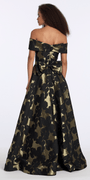 Camille La Vie Off the Shoulder Floral Jacquard A Line Dress with Bow