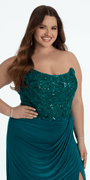 Strapless Embellished Drape Corset Jersey Column Dress - Camille La Vie
