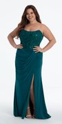 Strapless Embellished Drape Corset Jersey Column Dress - Camille La Vie
