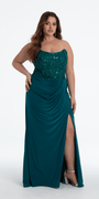 Strapless Embellished Drape Corset Jersey Column Dress - Camille La Vie