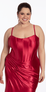wine/size1/4/plus/ Camille La Vie/Strappy Back Satin Column Corset Dress with Side Slit/close up