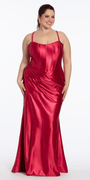 Camille La Vie Scoop Sateen Corset Trumpet Dress with Side Slit plus / 14 / wine