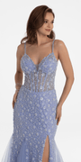 Plunging Pearl Corset Embellished Keyhole Back Dress - Camille La Vie