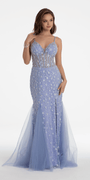 Plunging Pearl Corset Embellished Keyhole Back Dress - Camille La Vie