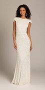 ivory/size/4/ missy/Camille La Vie/Geometric Beaded Cap Sleeve Jewel Neck Mesh Column Dress /front 