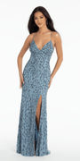 Sweetheart Strappy Back Vine Beaded Mesh Column Dress - Camille La Vie