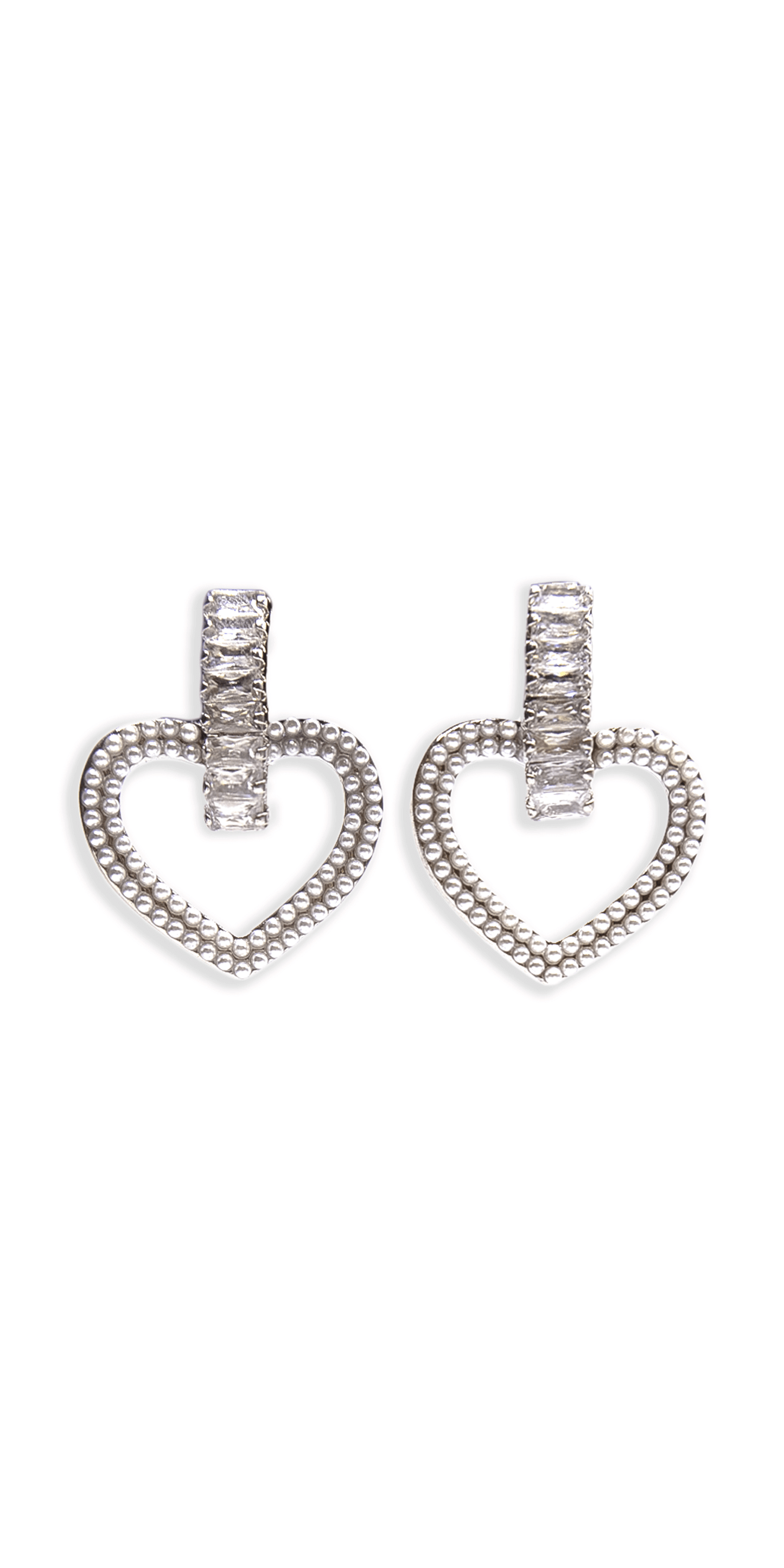silver/one size/Camille La Vie/Pearl Heart Drop Earrings with Rhinestone Detail /front