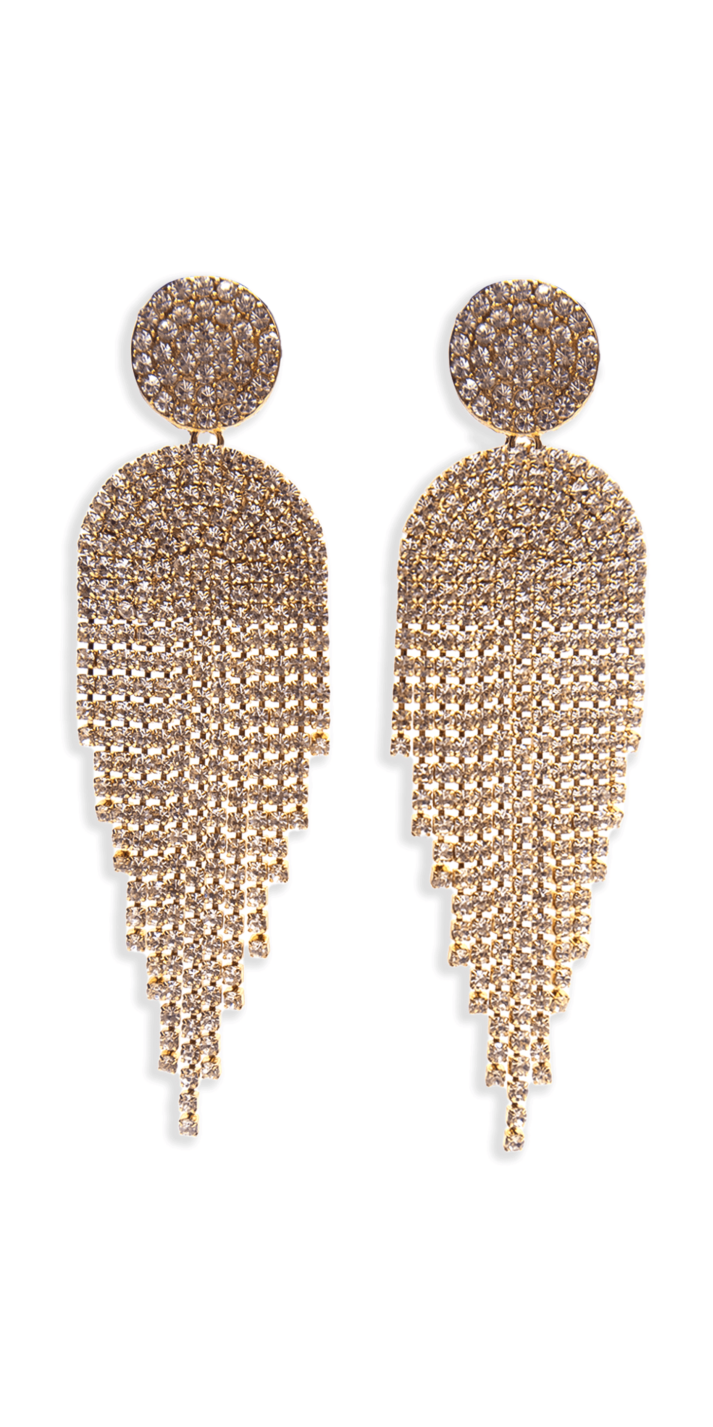 gold/one size/Camille La Vie/Button Post Graduated Rhinestone Earrings /front