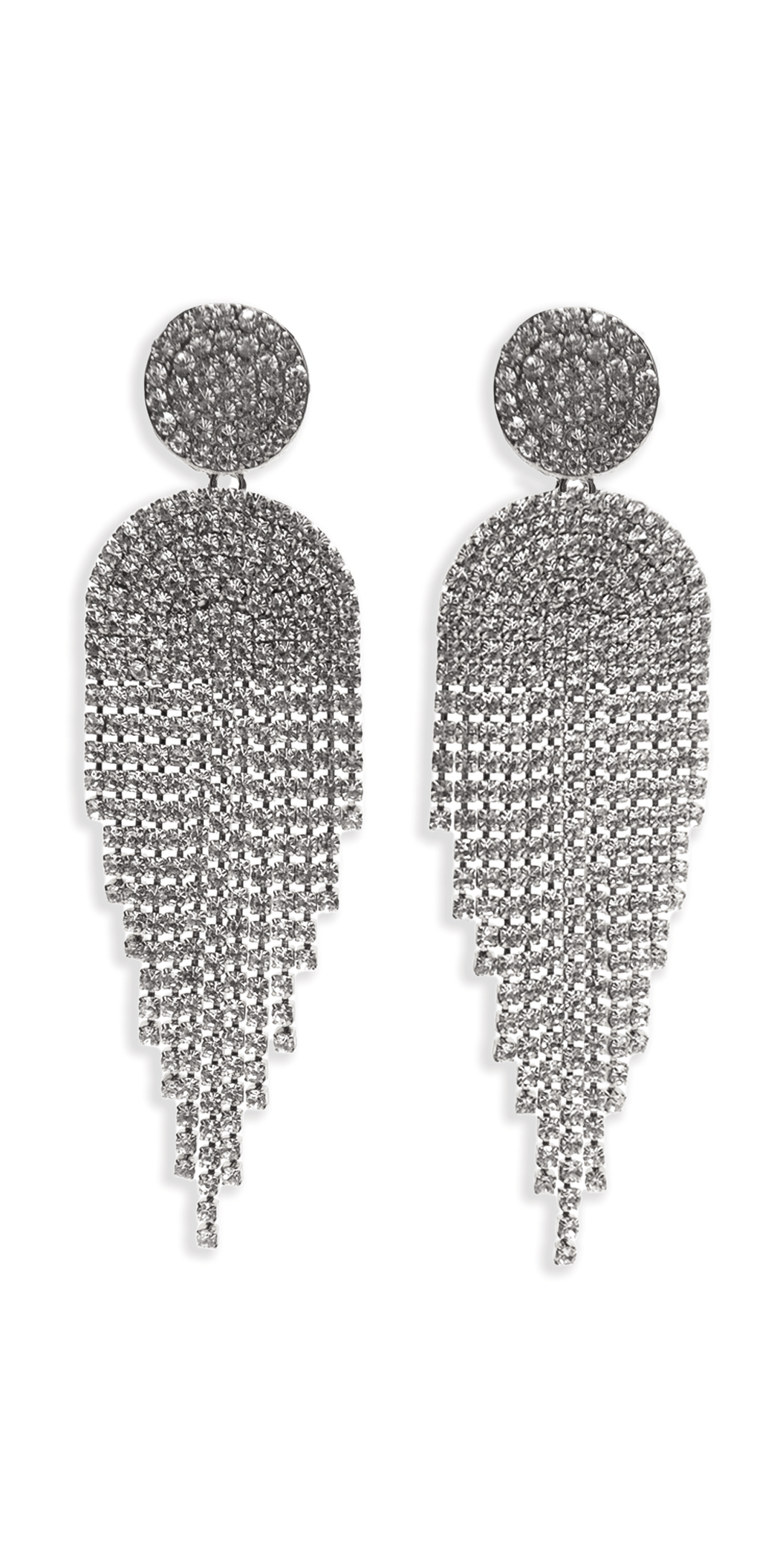 silver/one size/Camille La Vie/Button Post Graduated Rhinestone Earrings /front 