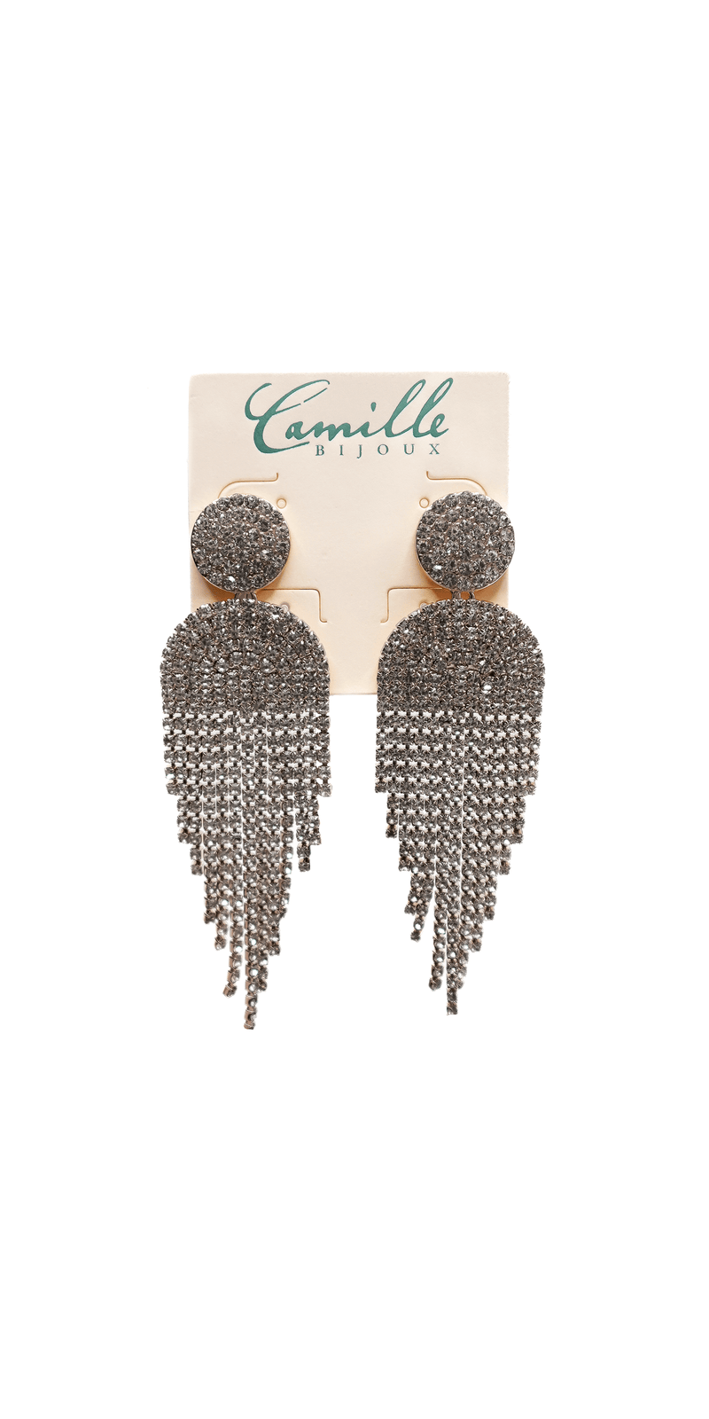 silver/one size/Camille La Vie/Button Post Graduated Rhinestone Earrings /front alt