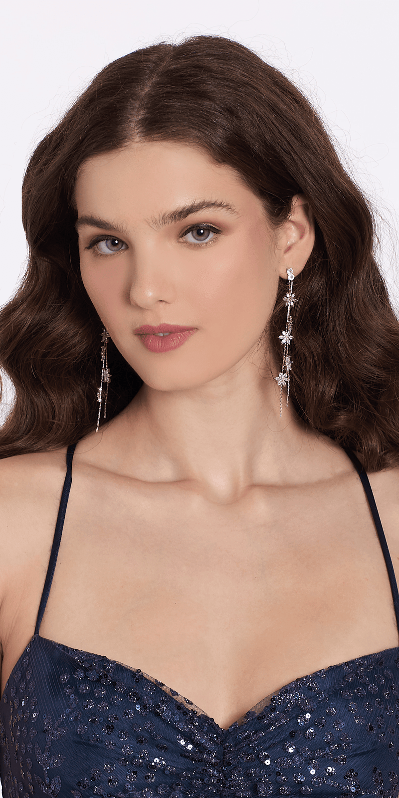 silver/no size/Camille La Vie/Rhinestone Daisy Double Stand Earrings /model 