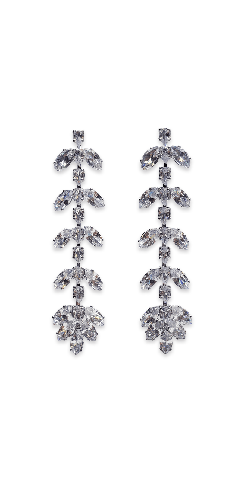 silver/no size/Camille La Vie/5 Tier Leaf Drop Rhinestone Earrings/front
