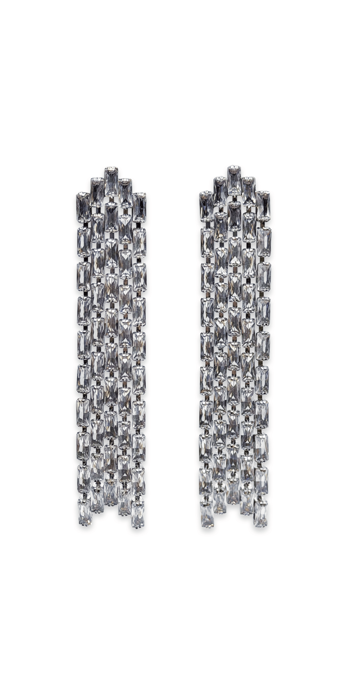 silver/no size/Camille La Vie/Baguette Rhinestone 5 Strand Waterfall Earrings/front