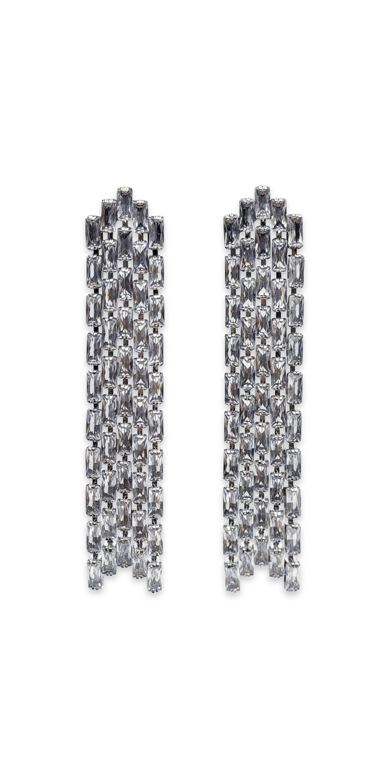 silver/no size/Camille La Vie/Baguette Rhinestone 5 Strand Waterfall Earrings/front