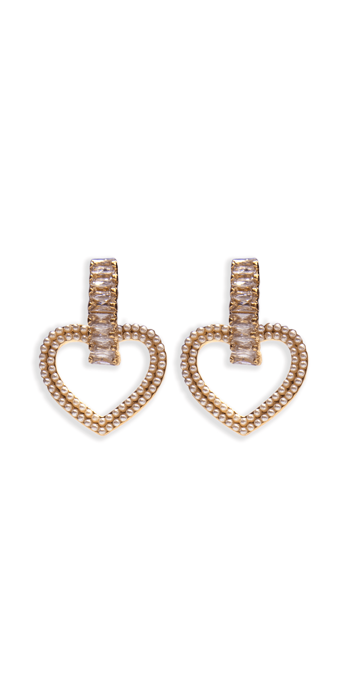 gold/one size/Camille La Vie/Pearl Heart Drop Earrings with Rhinestone Detail /front
