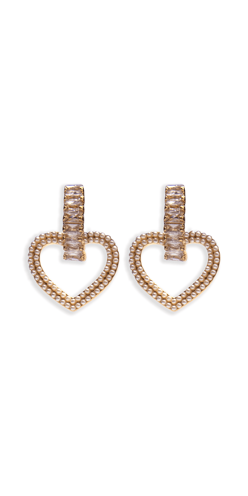 gold/one size/Camille La Vie/Pearl Heart Drop Earrings with Rhinestone Detail /front