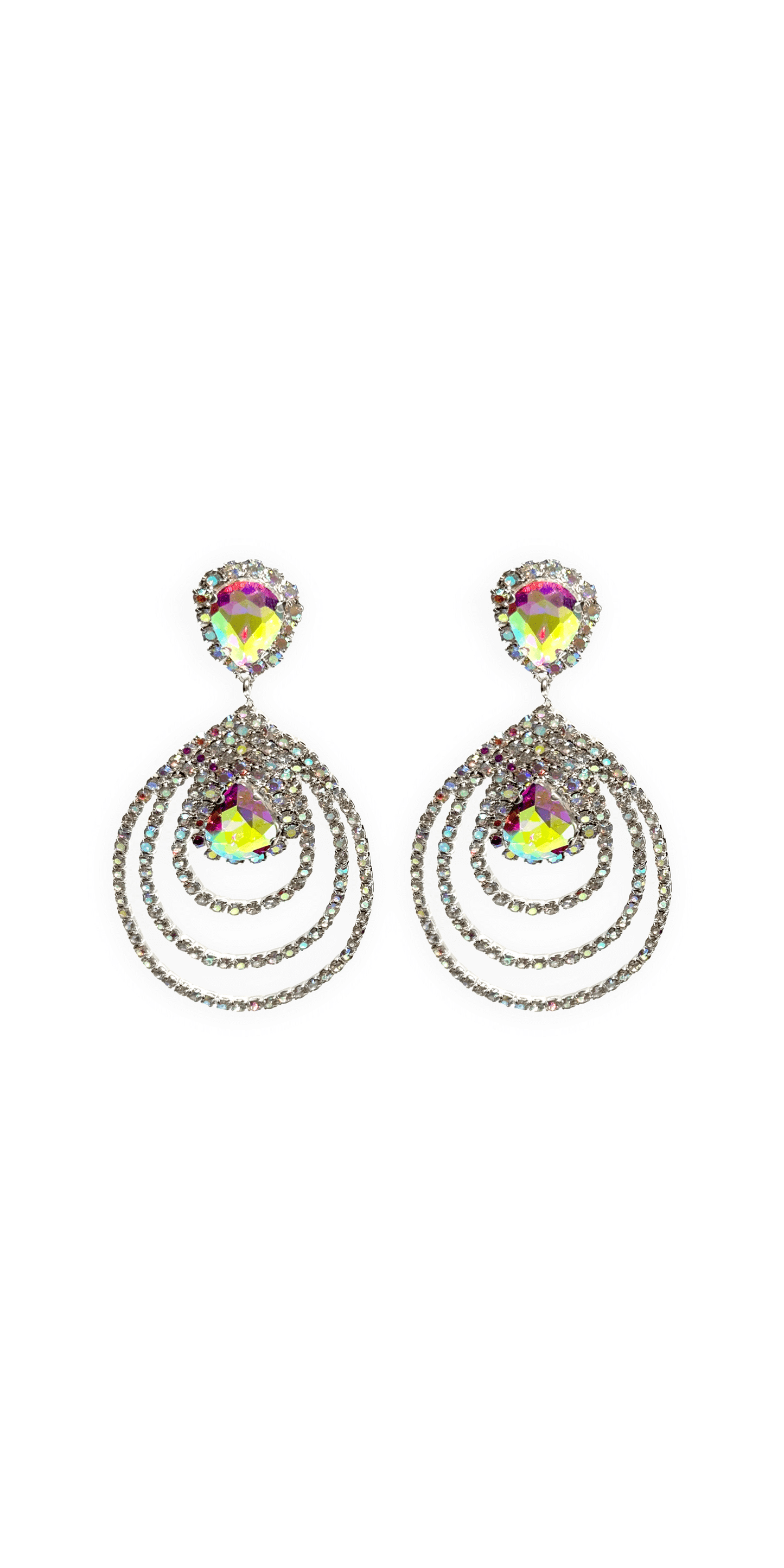 silver/one size/Camille La Vie/Triple Halo Iridescent Rhinestone Earrings /front