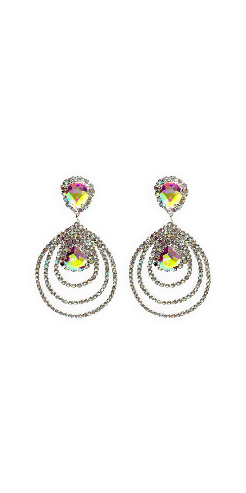 silver/one size/Camille La Vie/Triple Halo Iridescent Rhinestone Earrings /front