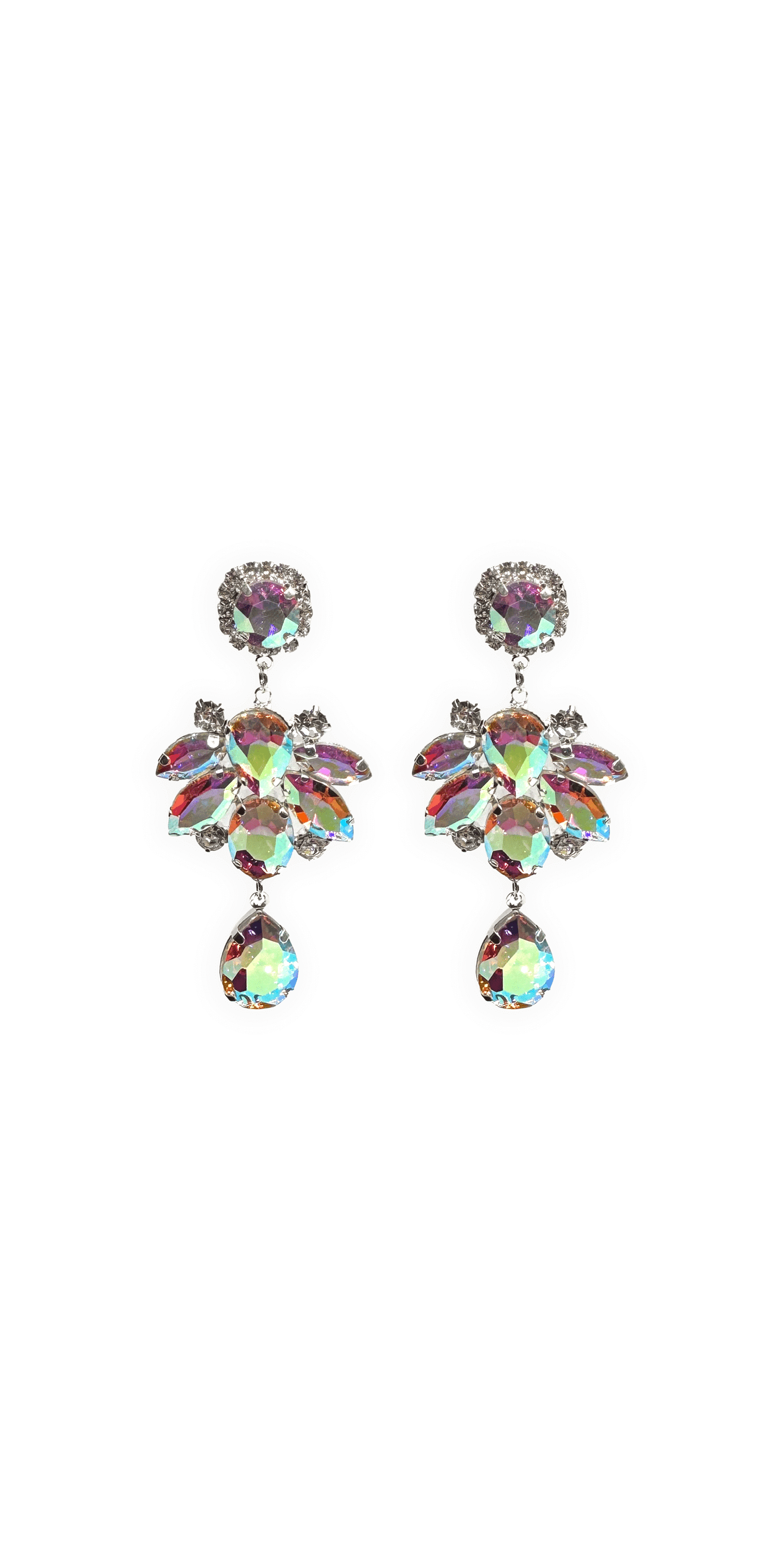 silver/one size/ Camille La Vie/Chunky Cluster Iridescent Double Drop Earrings /front