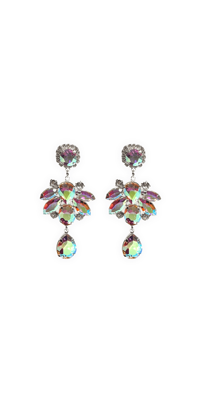 silver/one size/ Camille La Vie/Chunky Cluster Iridescent Double Drop Earrings /front