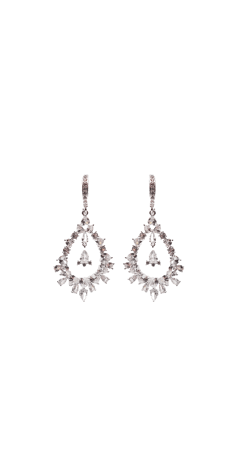 silver/one size/Camille La Vie/Cubic Zirconia Teardrop Center Earrings with Hoop Clasp /front