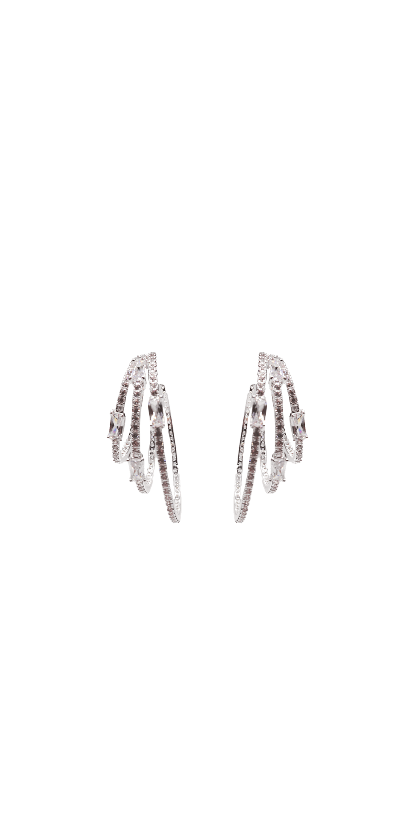 silver/one size/Camille La Vie/3 Row Cubic Zirconia Hoop Earrings /front