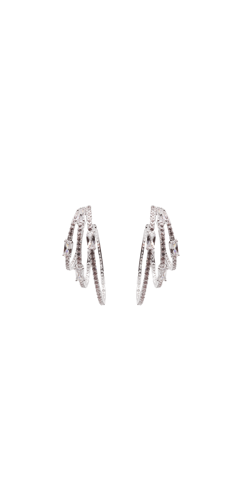 silver/one size/Camille La Vie/3 Row Cubic Zirconia Hoop Earrings /front