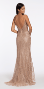 Crushed Stone and Glitter Mesh Corset V Back Trumpet Dress - Camille La Vie