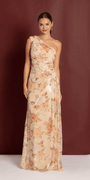 Sequin Floral One Shoulder Column Dress with Side Cascade - Camille La Vie