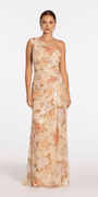 Sequin Floral One Shoulder Column Dress with Side Cascade - Camille La Vie