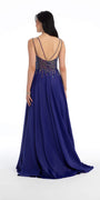 Chunky Gem Double Strap Satin A line Dress with Sweep Train - Camille La Vie