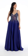 Chunky Gem Double Strap Satin A line Dress with Sweep Train - Camille La Vie