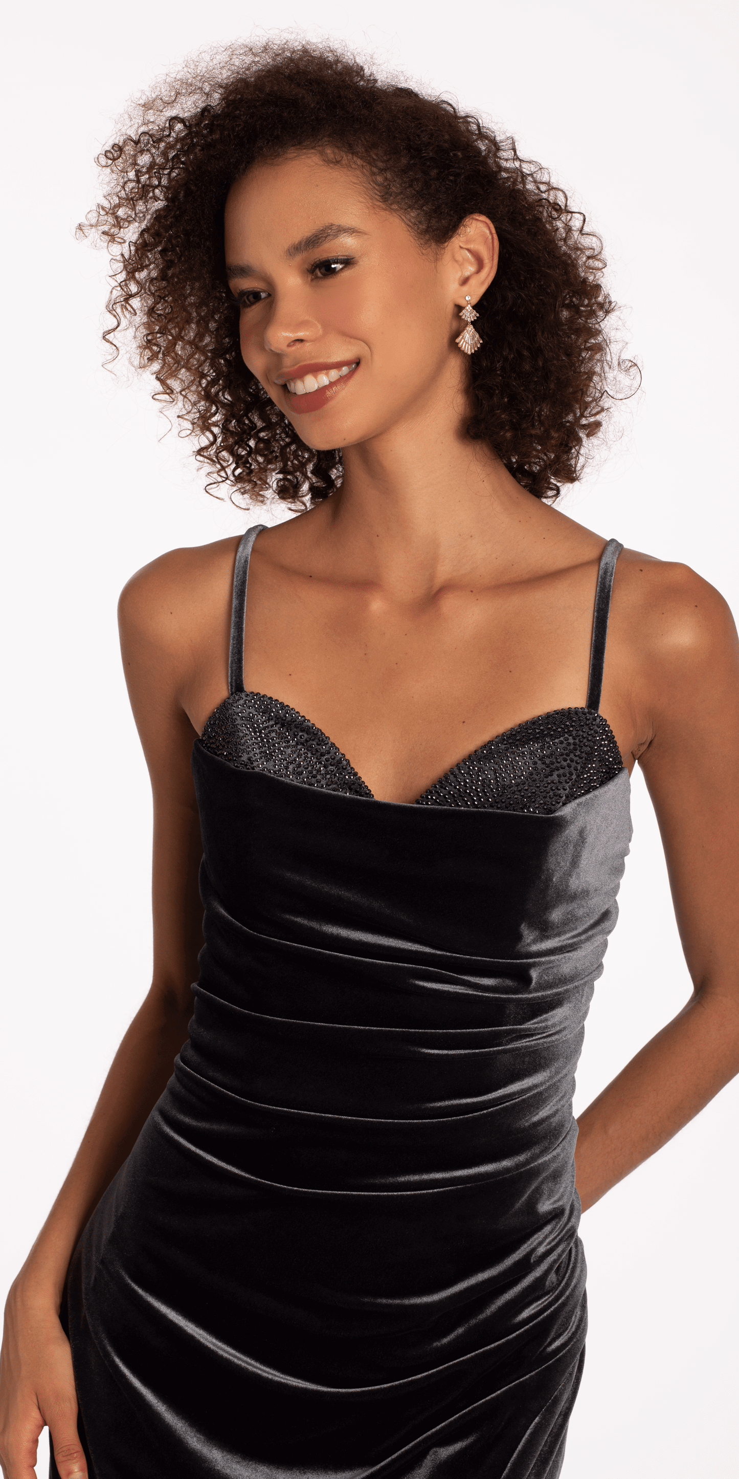 Beaded Sweetheart Velvet Trumpet Dress with Side Slit - Camille La Vie