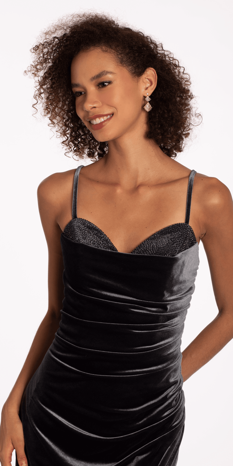 Beaded Sweetheart Velvet Trumpet Dress with Side Slit - Camille La Vie