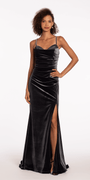 Beaded Sweetheart Velvet Trumpet Dress with Side Slit - Camille La Vie