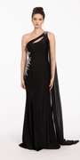One Shoulder Side Cascade Dress with Rhinestone Detail - Camille La Vie