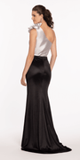 Two Tone Rosette One Shoulder Satin Trumpet Dress - Camille La Vie