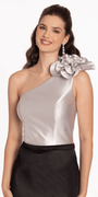 Two Tone Rosette One Shoulder Satin Trumpet Dress - Camille La Vie