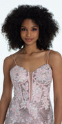 Sweetheart Sequin Applique Corset Column Dress with Sweep Train - Camille La Vie