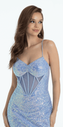 Stretch Sequin Sweetheart Corset Column Dress with Side Slit - Camille La Vie
