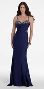 Spandex Beaded Sweetheart Trumpet Dress with Illusion Side Panels - Camille La Vie
